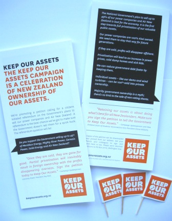 Keep Our Assets flyers turned into little flags 